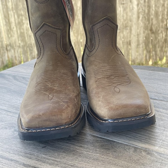 Justin Western Boots Men 8D Brown Leather Water Buffalo Safety EH SR MJ1015 NEW - Picture 8 of 13